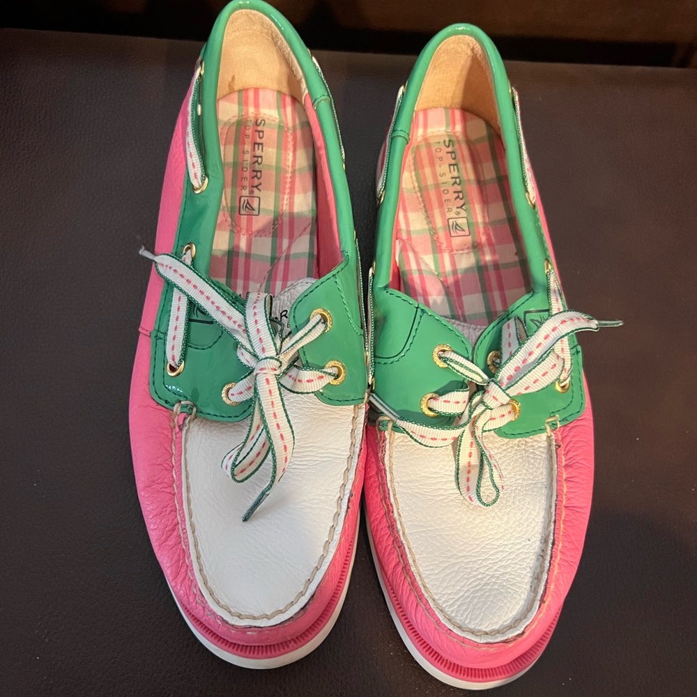 Sperry Women's Pink and Green Boat Shoes